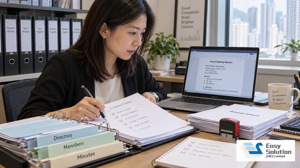 公司秘書課程場景:整理董事會議紀錄、股東名冊及周年申報文件 / Company secretary practice update scene
